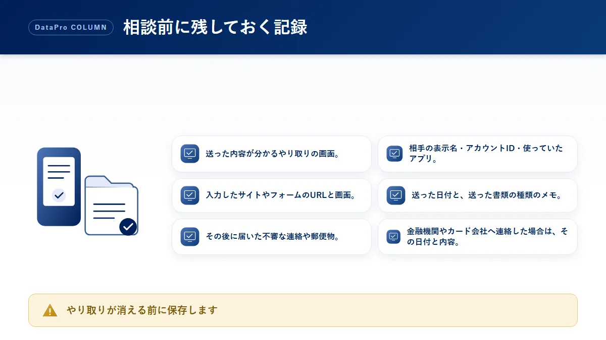 個人情報を送ってしまったときに残しておきたい記録のチェック図解