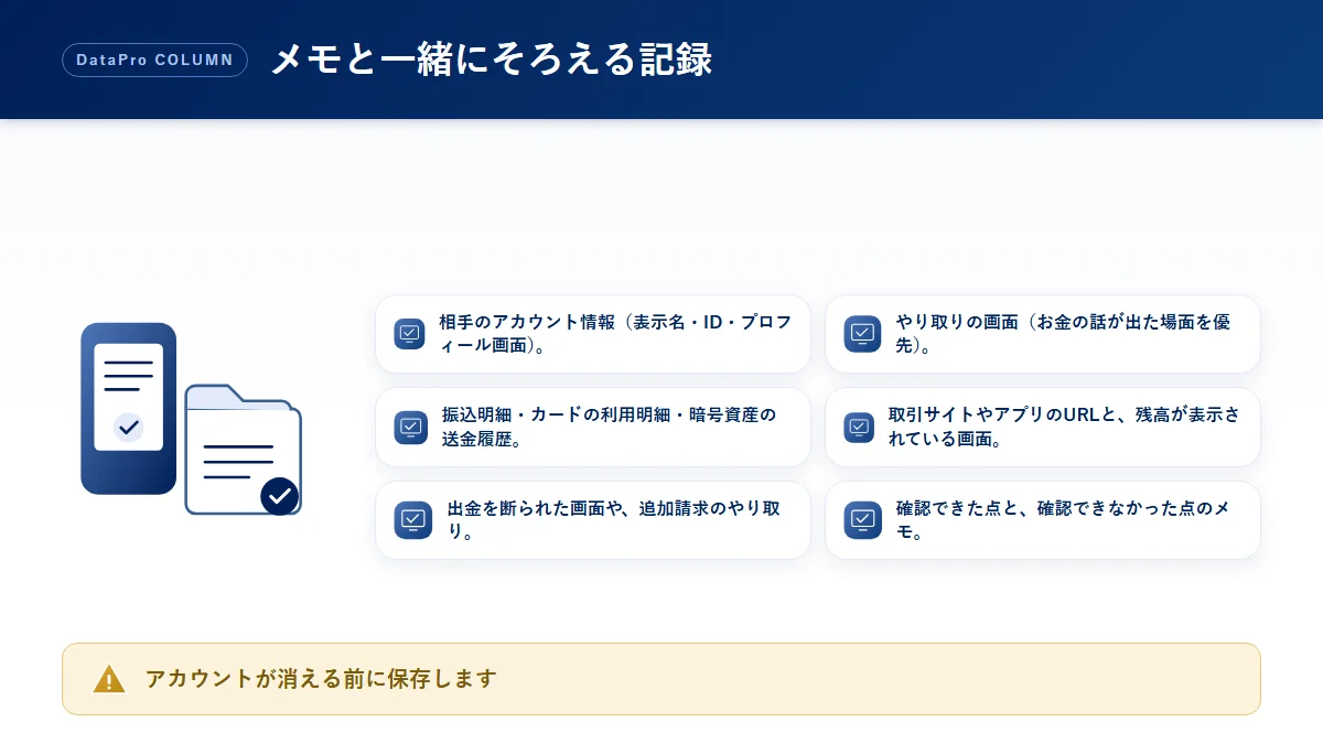 時系列メモと一緒に相談前へそろえておきたい記録のチェック図解
