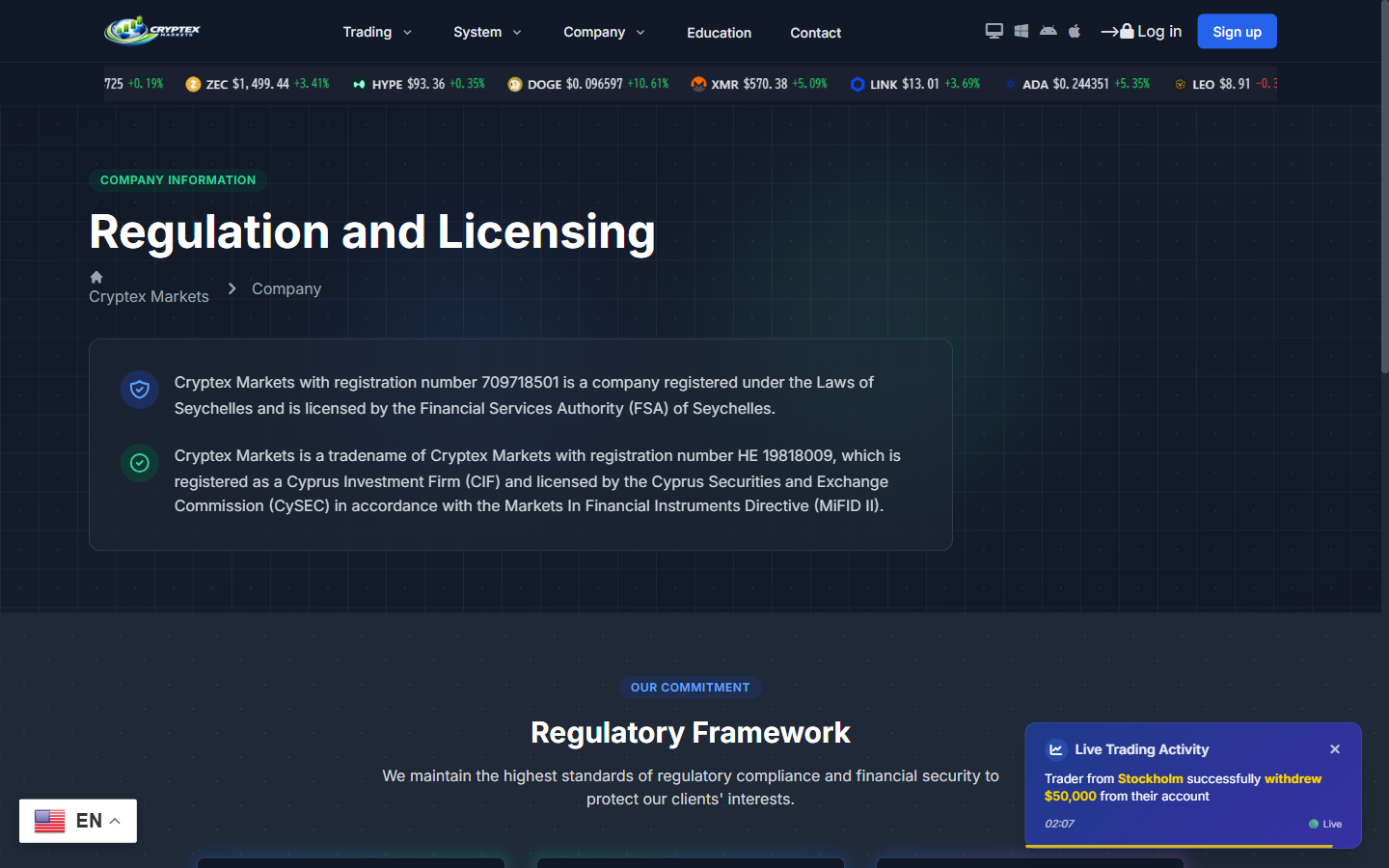 cryptex-markets.com の規制開示ページ