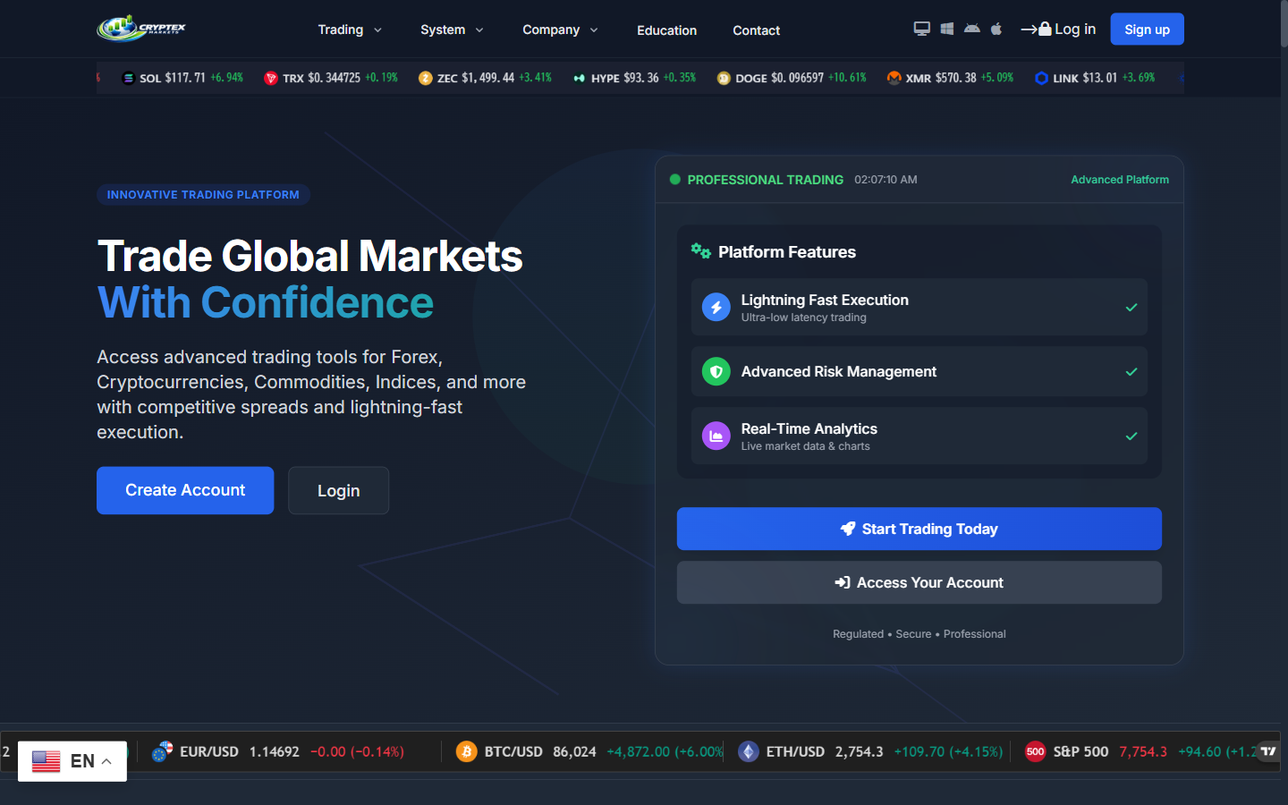 Cryptex Markets（cryptex-markets.com）のトップページ
