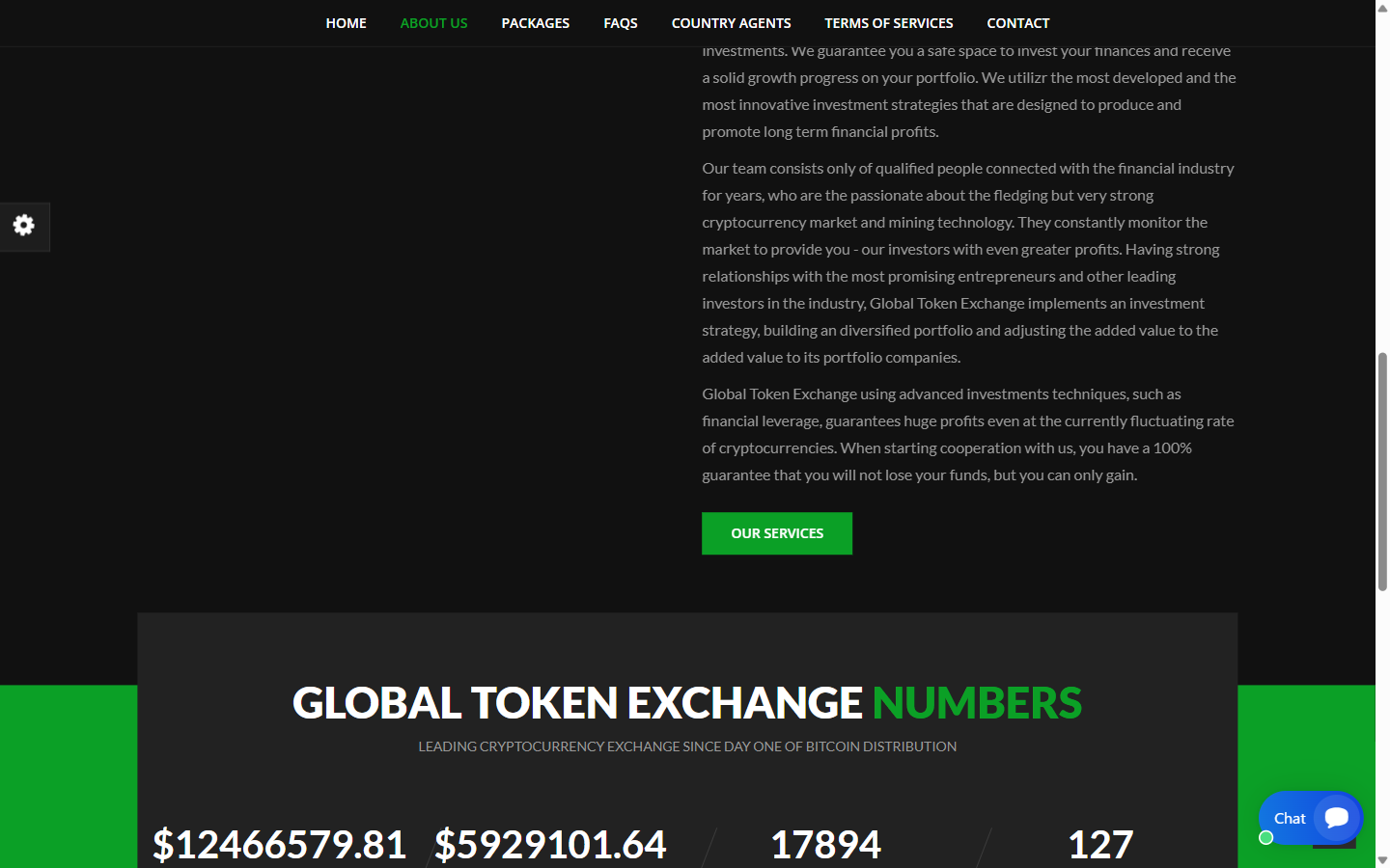 Global Token Exchangeの会社紹介ページに掲載された元本保証の記載