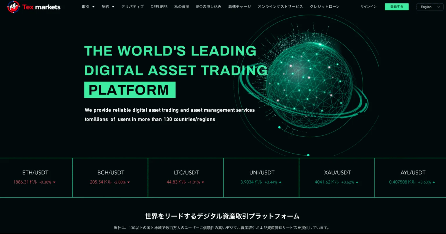 過去に確認されたTex Marketsのトップ画面