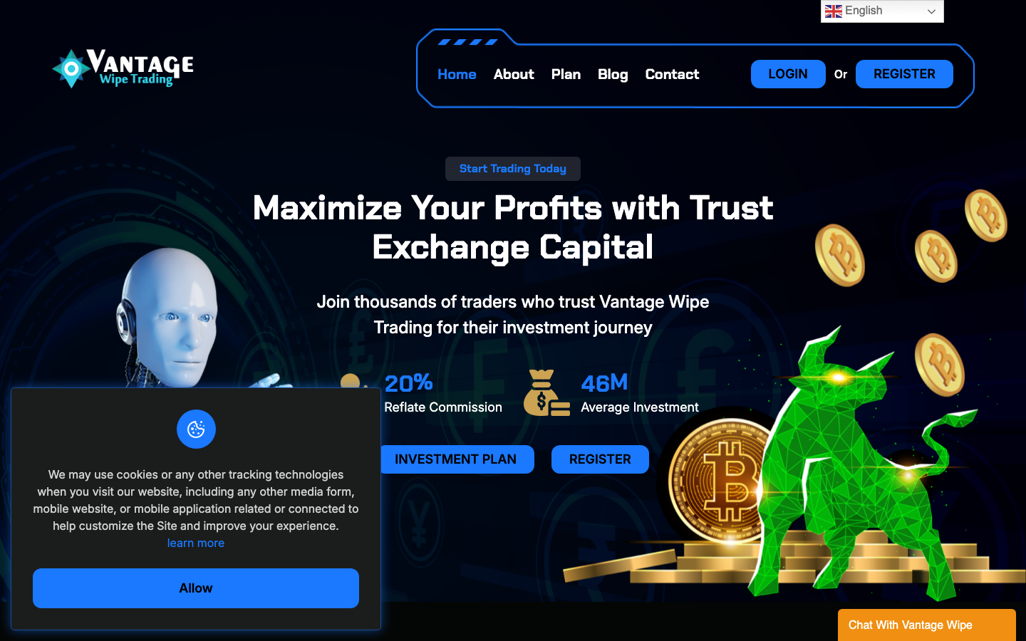 Vantage Wipe Trading(vantagewipe.trade)のトップページ
