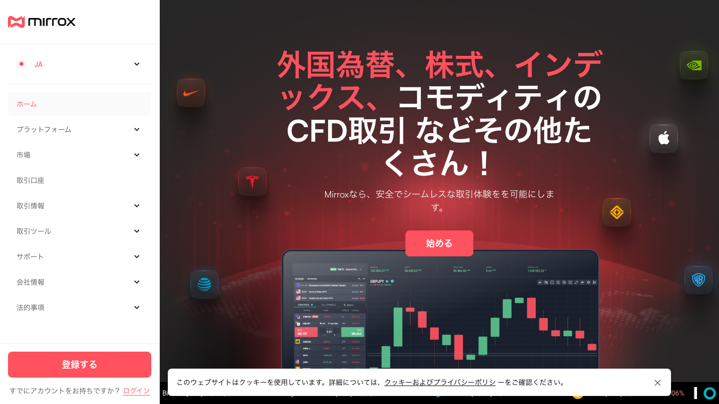 Mirrox（wwv.mirrox.vip）のトップページ
