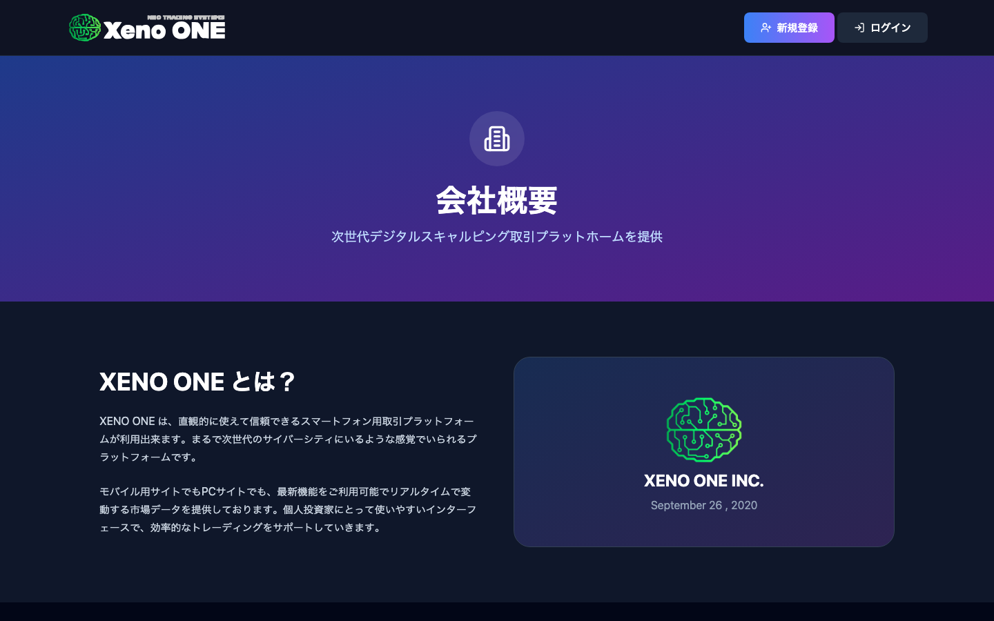 Xeno ONE（xeno-one-serv.com）の会社概要に掲載された法人名・所在地・設立日