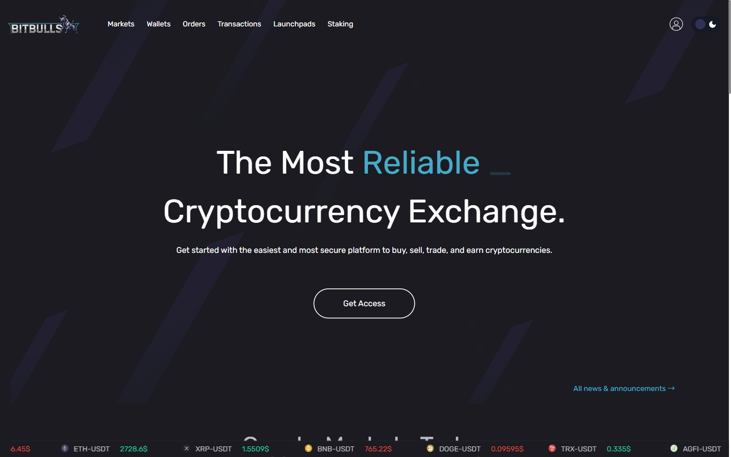 Bitbulls（bitbulls.exchange）のトップページ