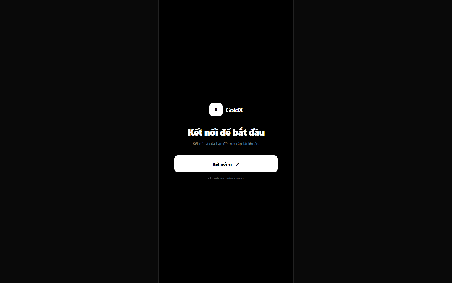 bybitai.org を開いた画面。GoldX の名前と、ベトナム語でウォレットの接続を求める白いボタンだけが並ぶ
