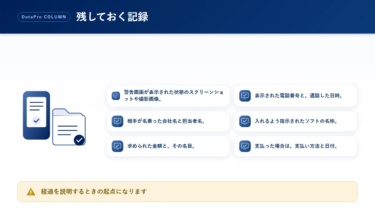ウイルス感染の警告が出たときに残しておく記録のチェック図解