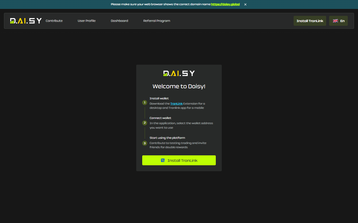 Daisy（daisy.global）のトップ画面