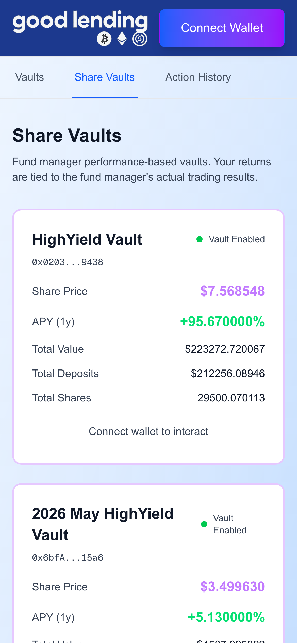 Good LendingのShare Vaultsの画面