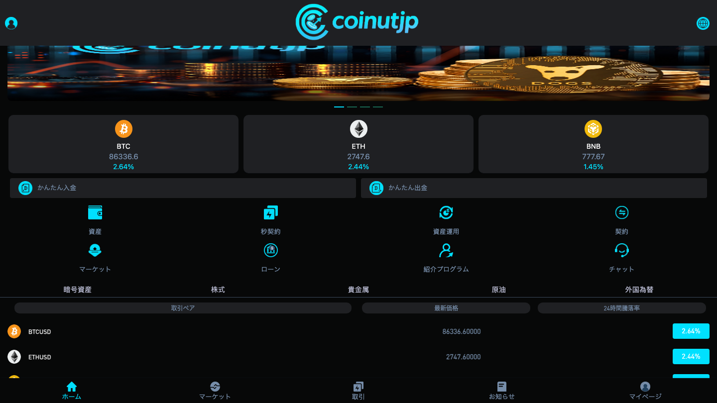 coinutjp（m.fxcmcoin.site）のトップページ