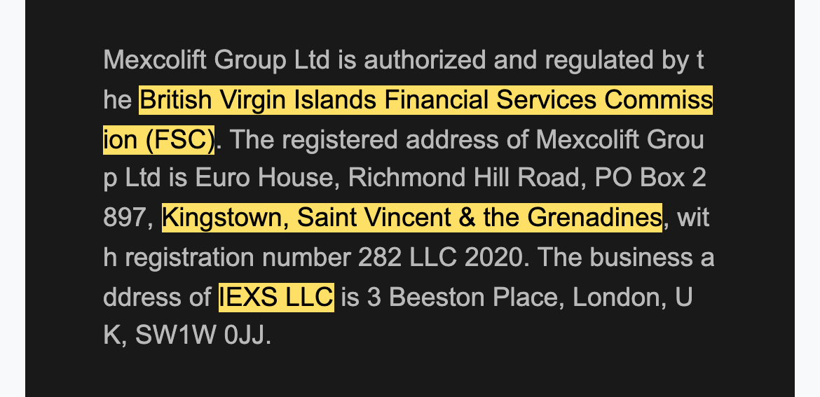 Mexcoliftのトップ画面の一番下にある会社の説明