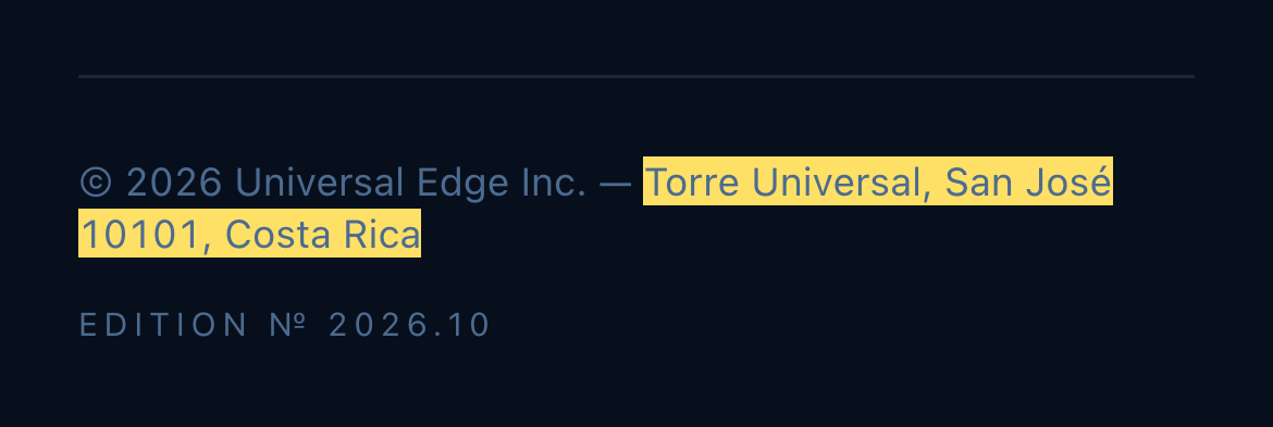 Universal Edgeの会社情報のページの一番下にある、登記住所とは別の住所