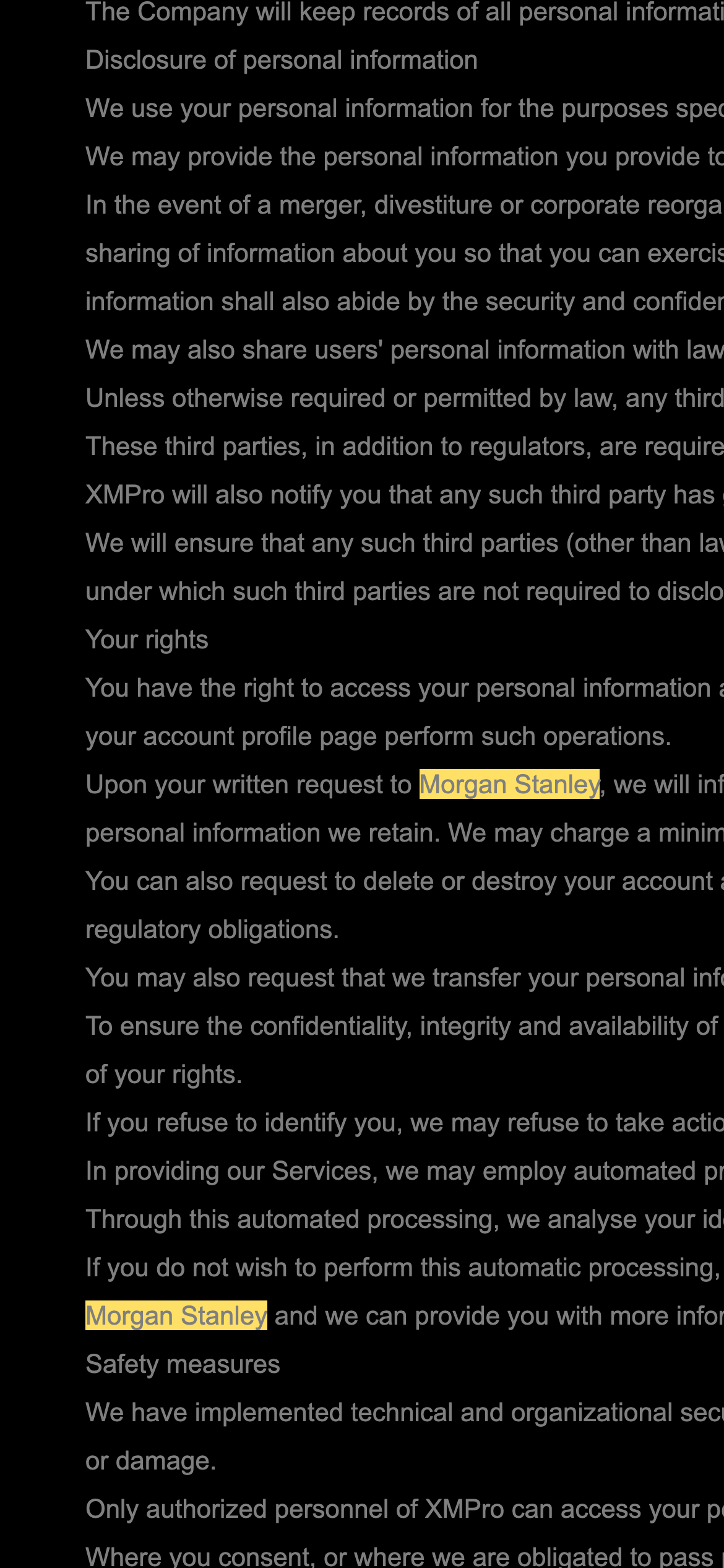 XMProのプライバシーポリシーの「Your rights」の章